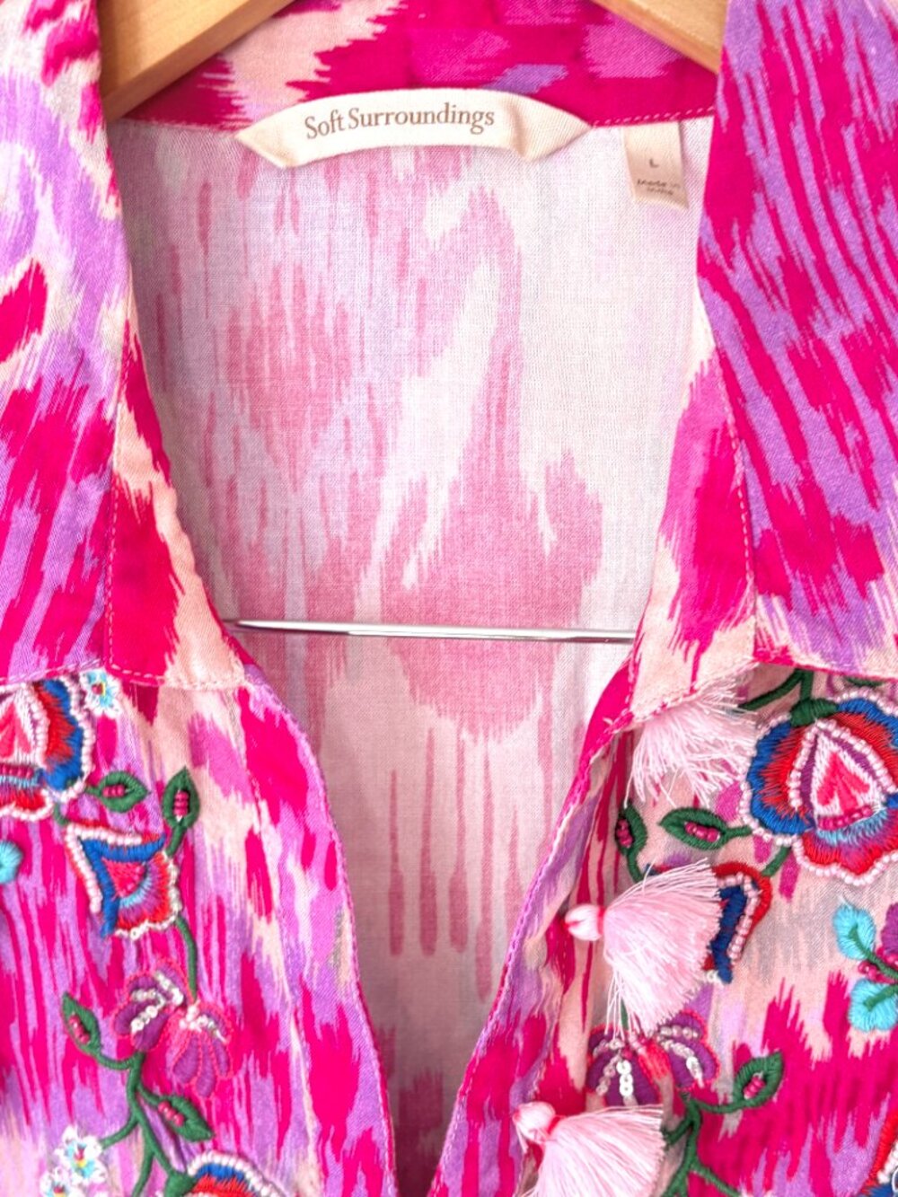 Soft Surroundings Pink Palace Embroidered Beaded Maxi Dress Sz L Resortwear - Picture 5 of 10